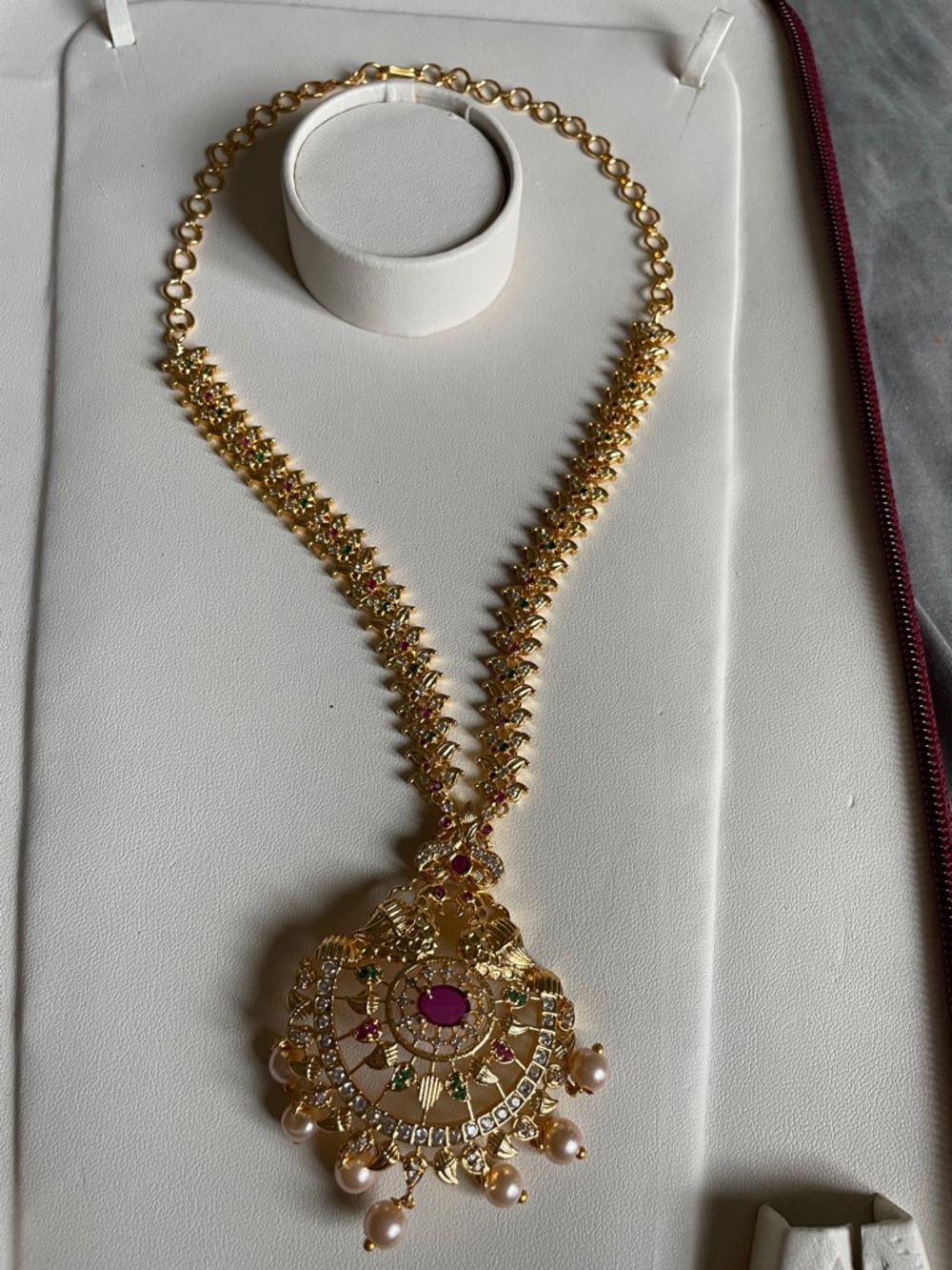 Gold-Tone Pink Stone Pendant Necklace - Women Jewelry - Picture 6 of 6